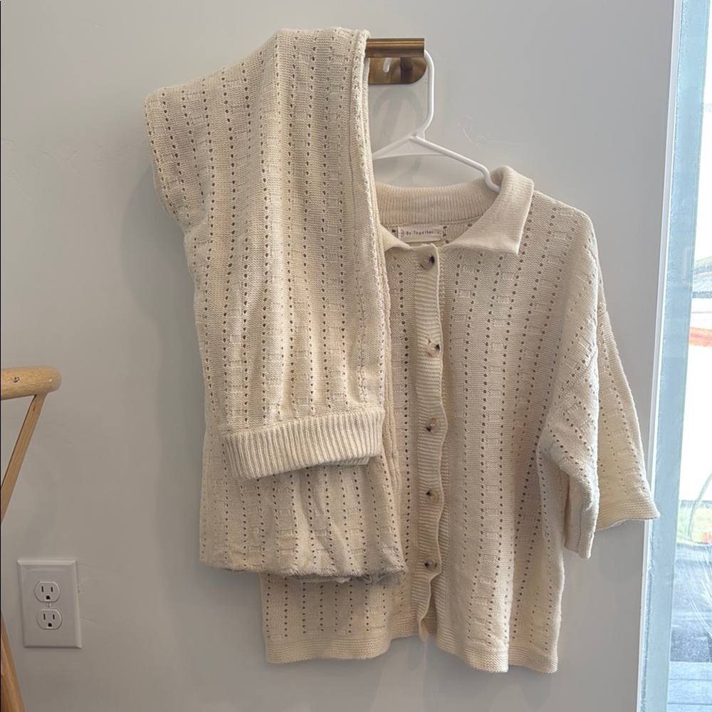 Cream Knit Cardigan and Pants Set